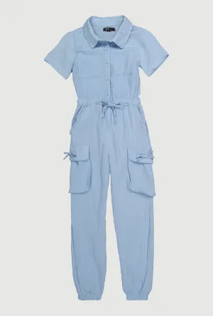 Girls Gauze Knit Utility Jumpsuit