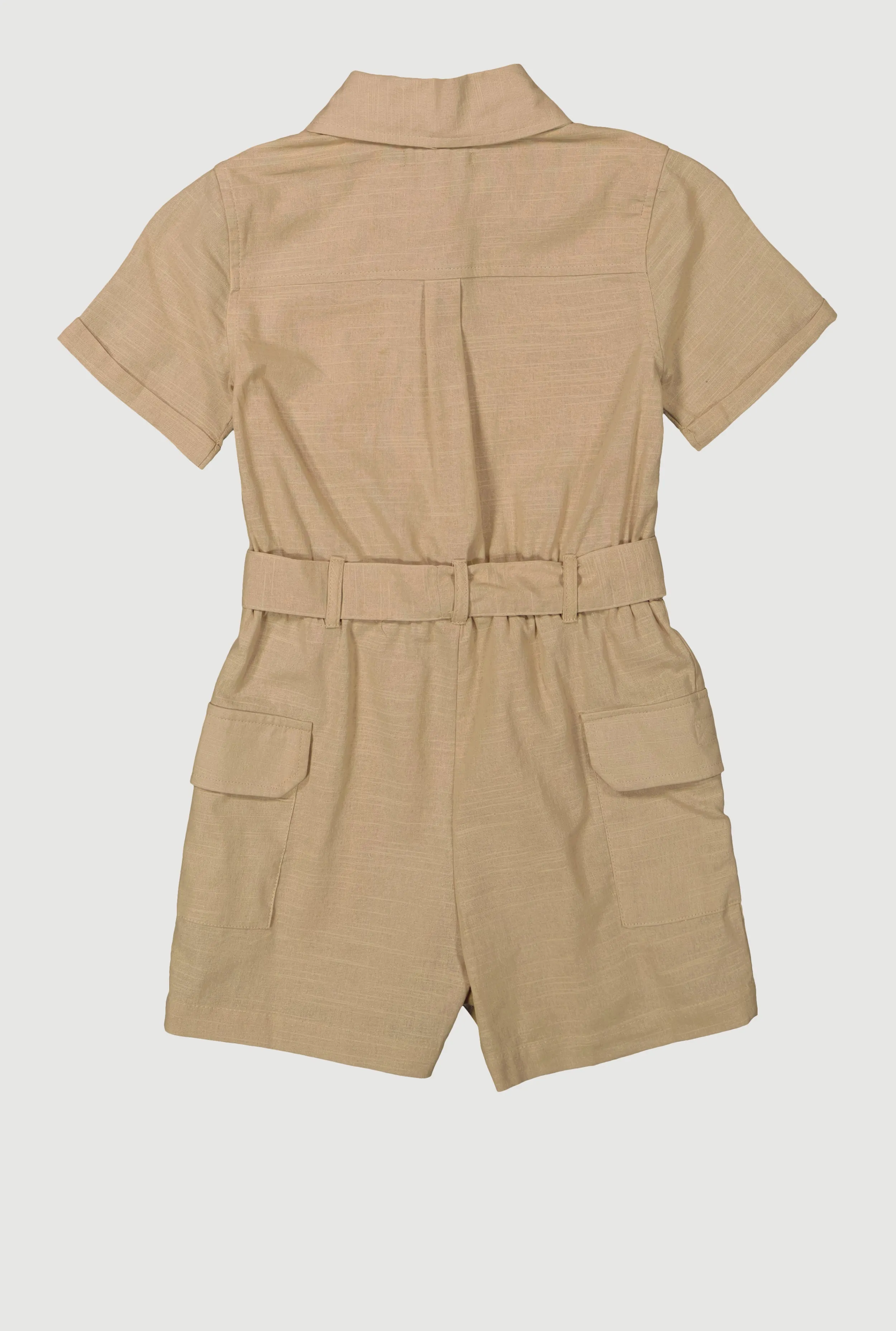 Girls Tie Waist Belted Utility Romper