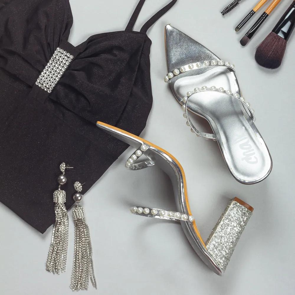 Glow Silver Block Heels