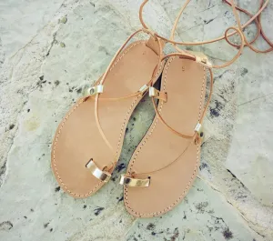 Gold lace up gladiator sandals