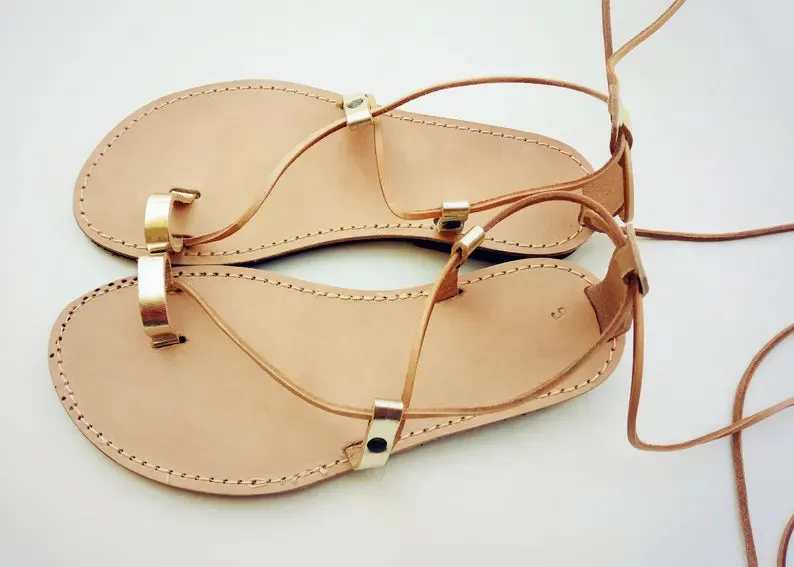 Gold lace up gladiator sandals