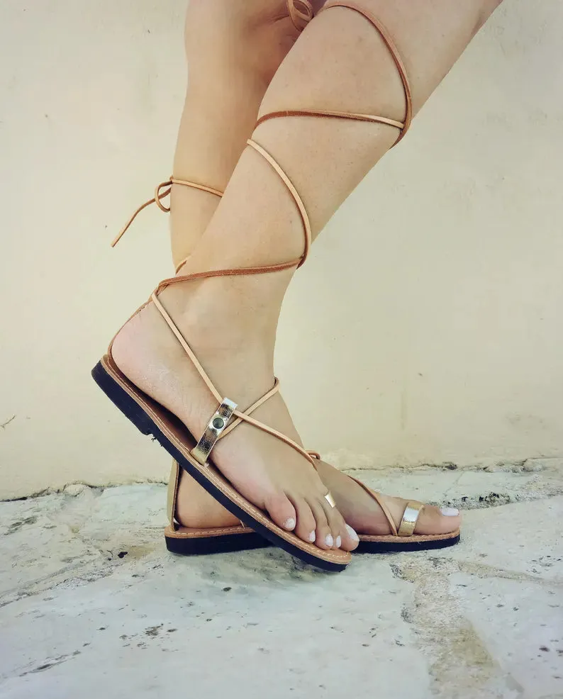 Gold lace up gladiator sandals