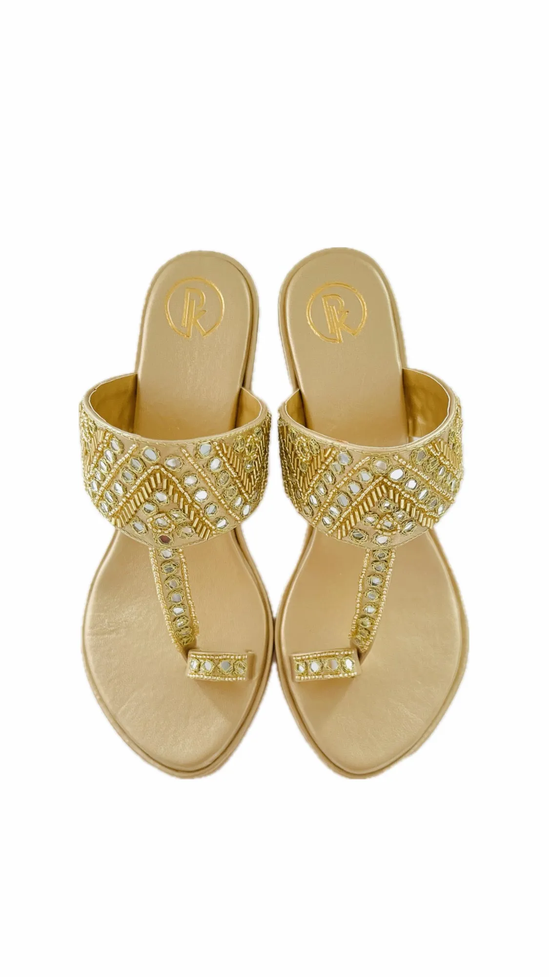 Gold Sheesha Block Heels Kolhapuri