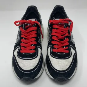 Golden Goose Silver Glitter Running Sneaker with Red Shoelaces