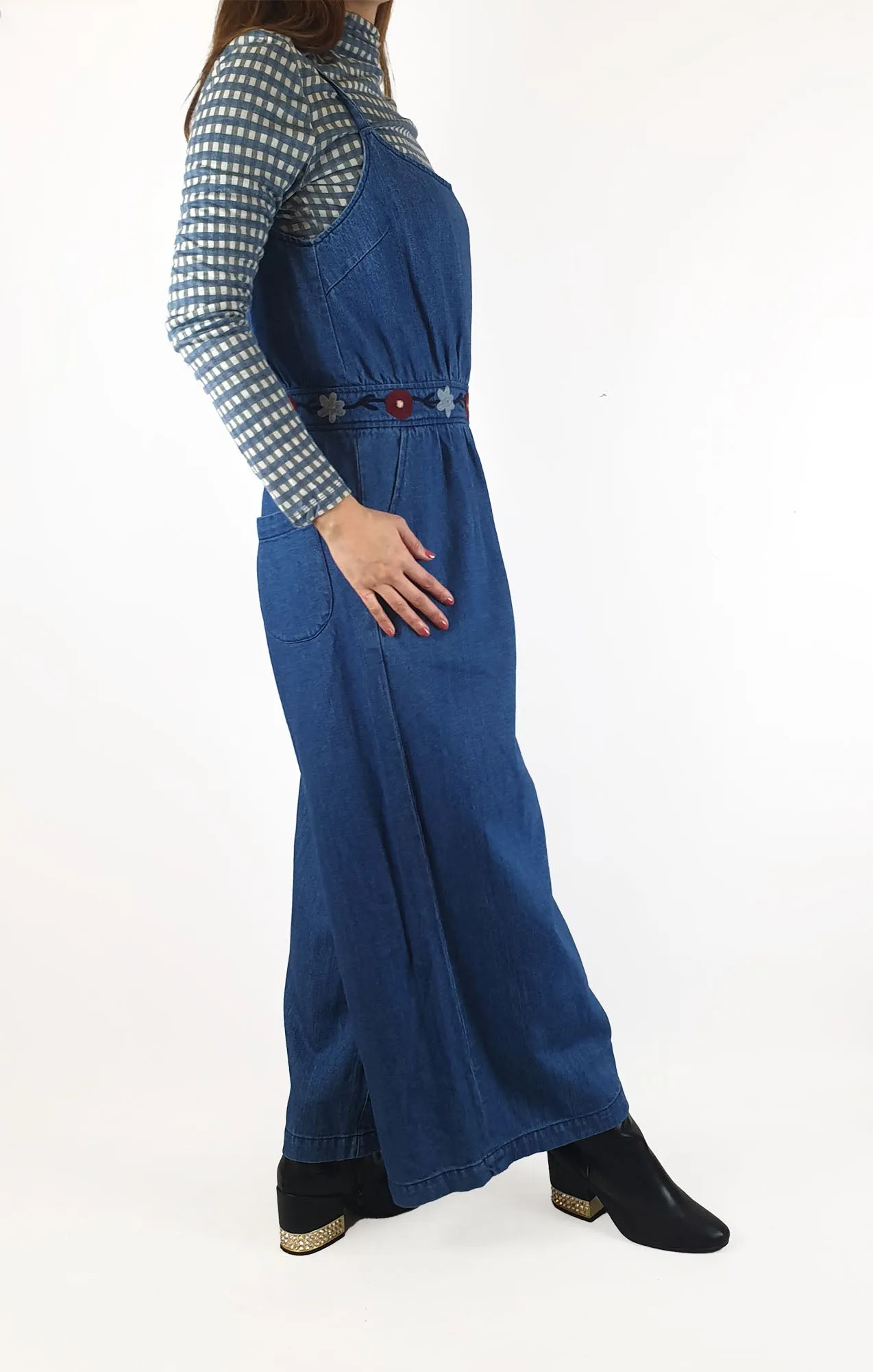 Gorman denim sleeveless jumpsuit with embroidery detail size 10