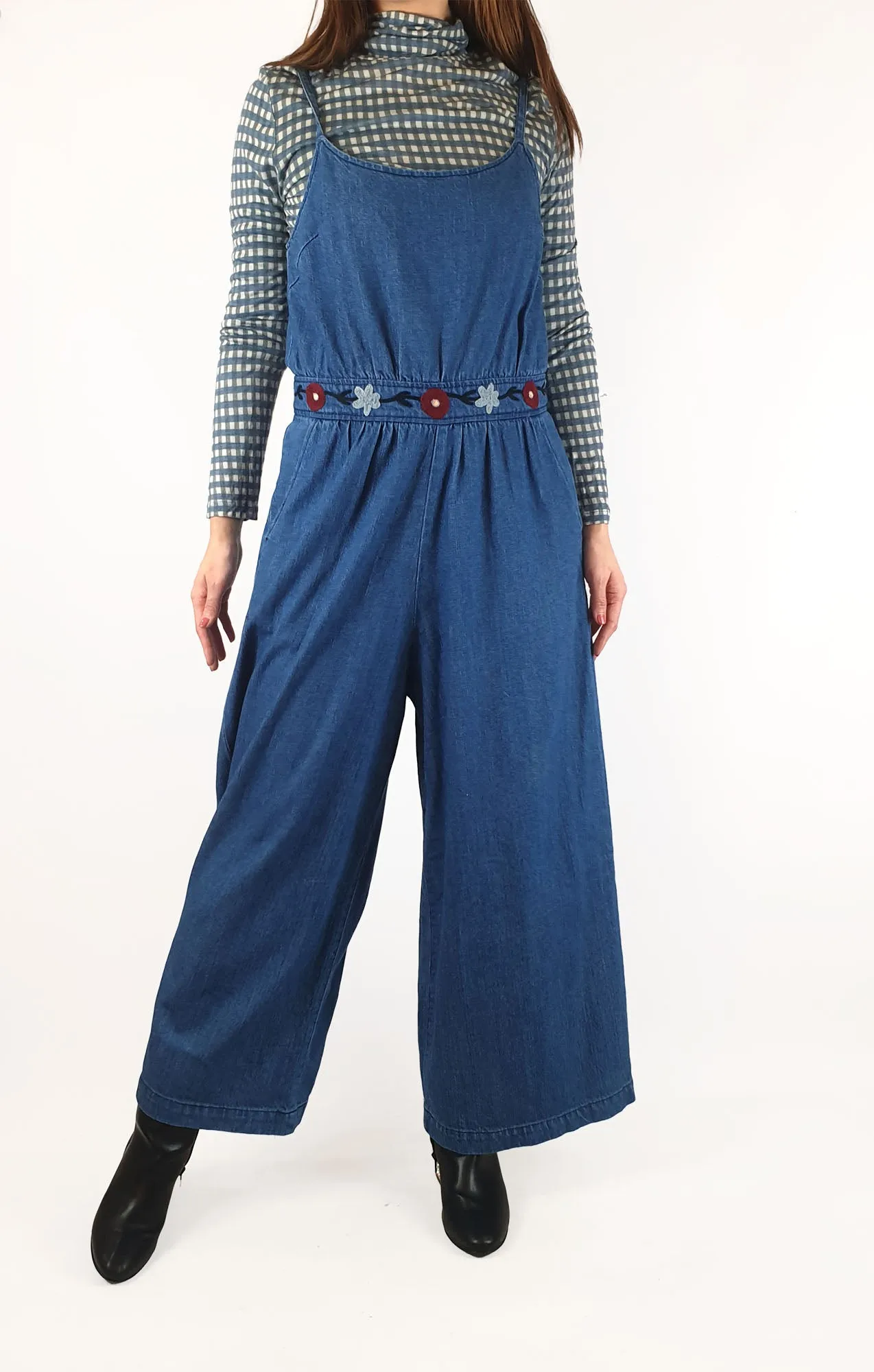 Gorman denim sleeveless jumpsuit with embroidery detail size 10