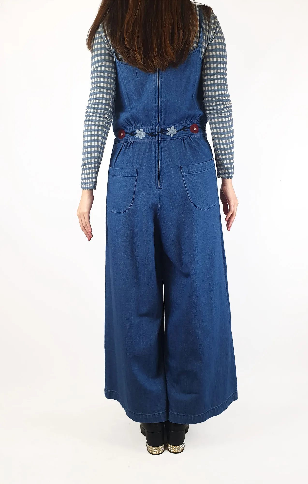 Gorman denim sleeveless jumpsuit with embroidery detail size 10