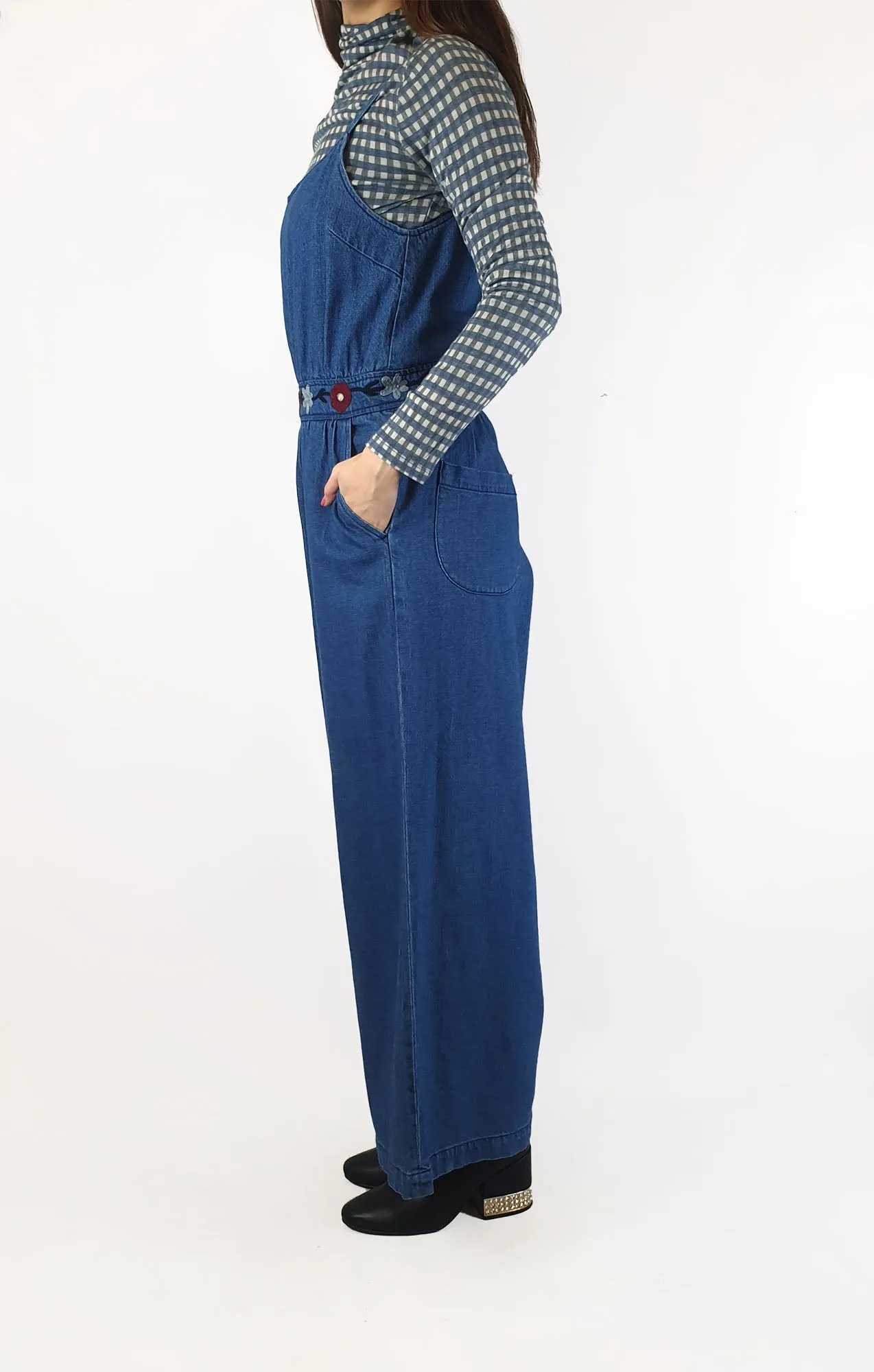 Gorman denim sleeveless jumpsuit with embroidery detail size 10