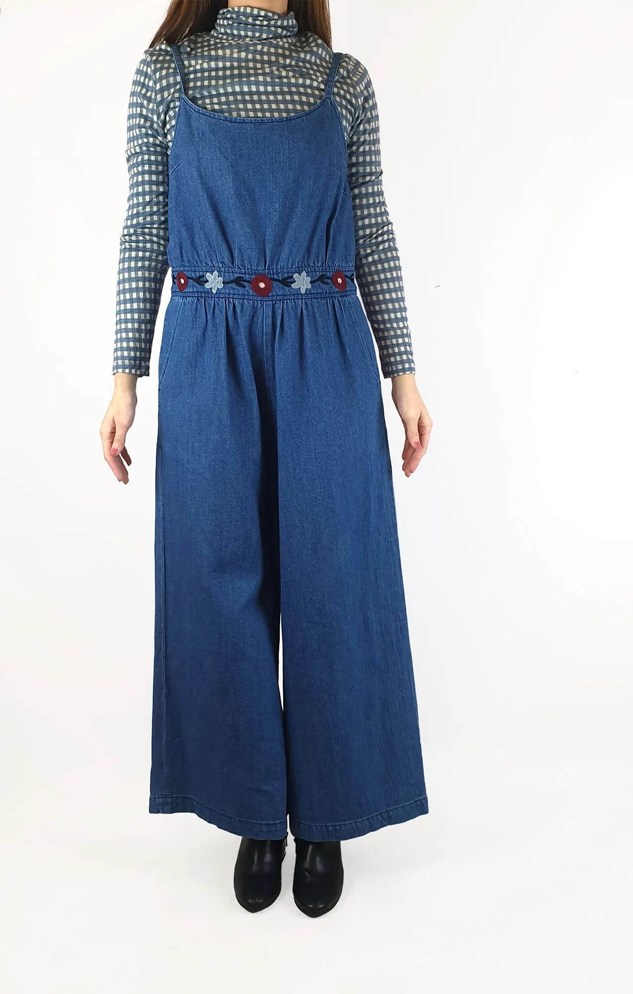 Gorman denim sleeveless jumpsuit with embroidery detail size 10