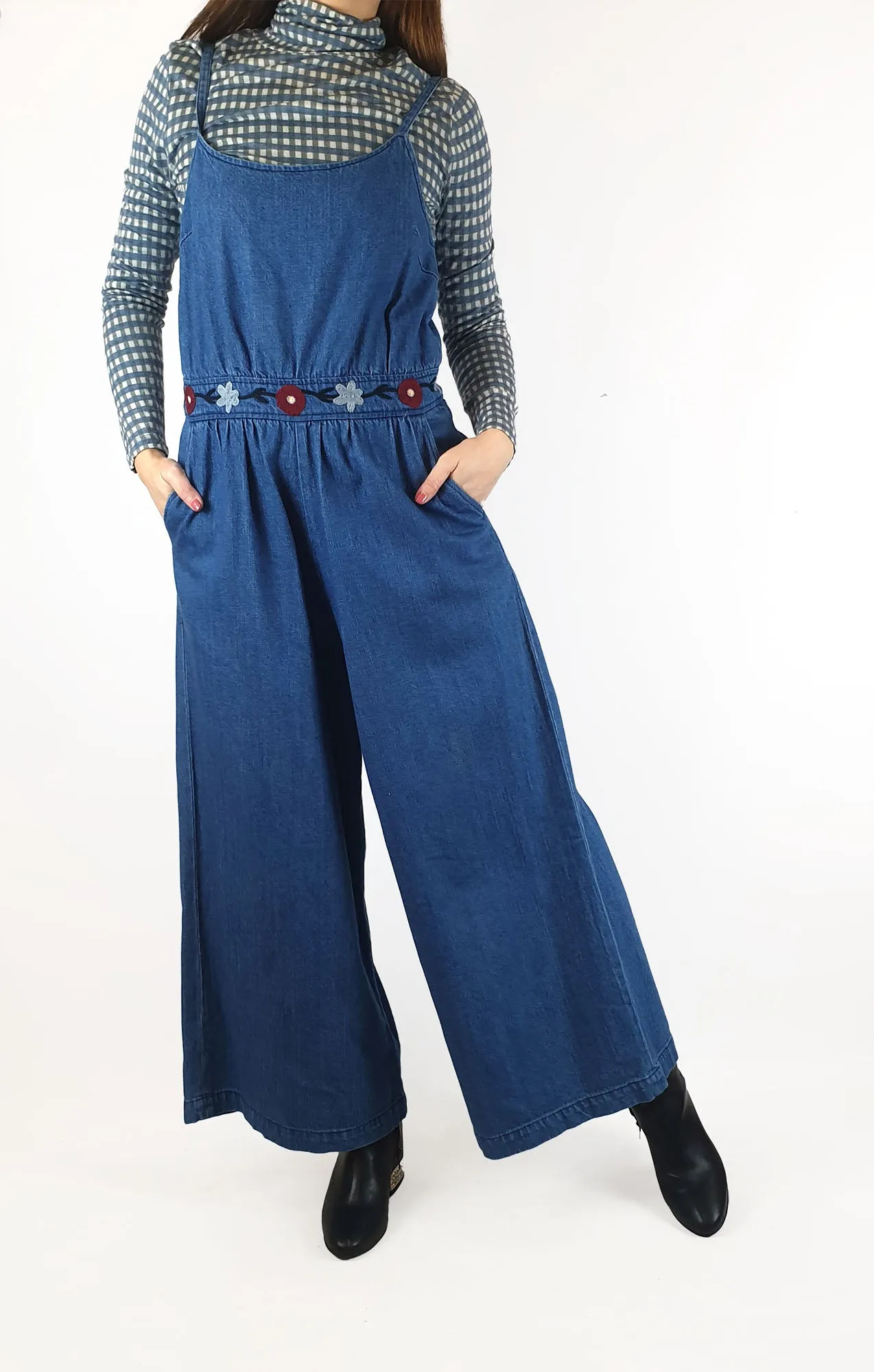 Gorman denim sleeveless jumpsuit with embroidery detail size 10