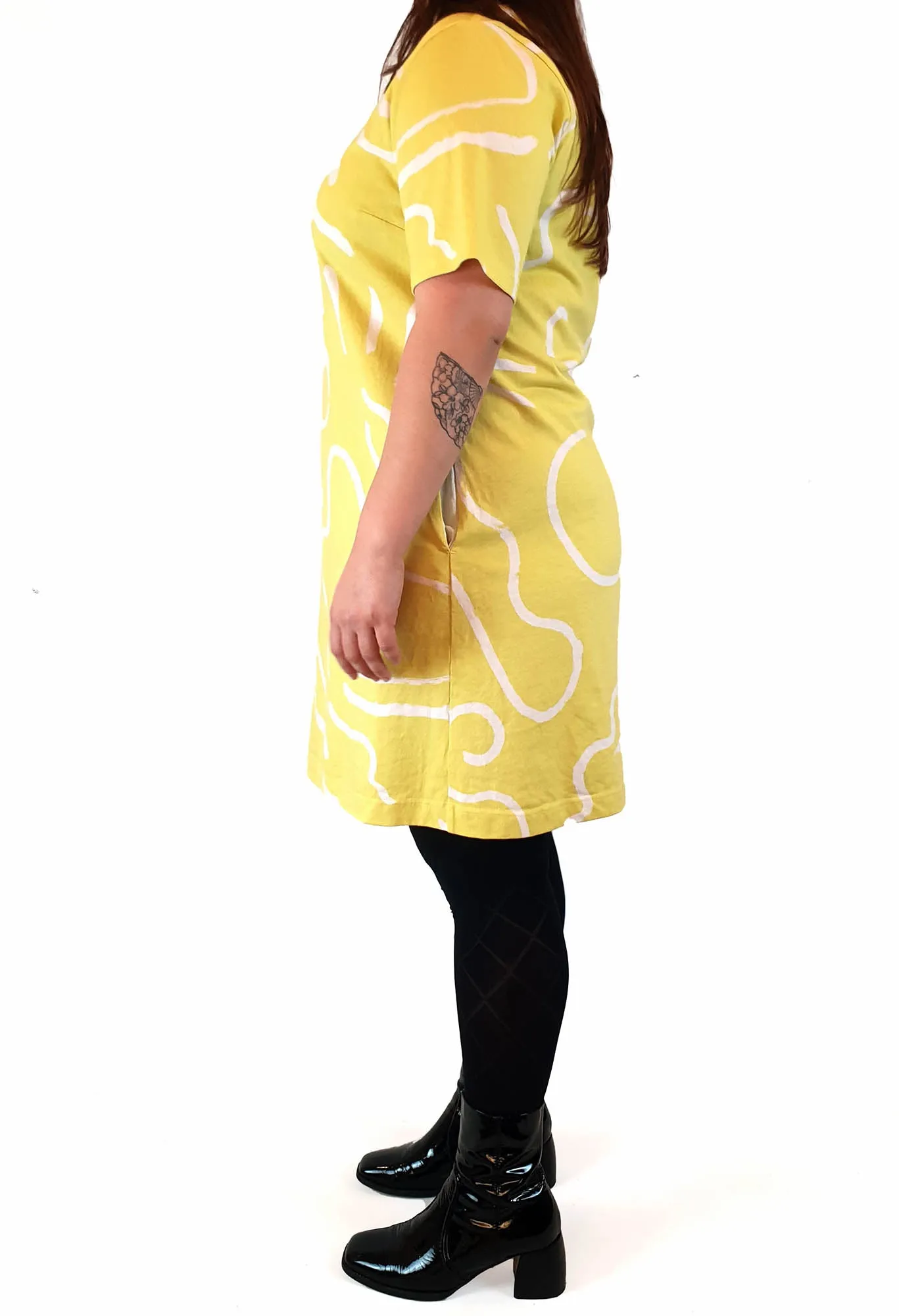 Gorman lime yellow tee shirt dress with squiggle print size L