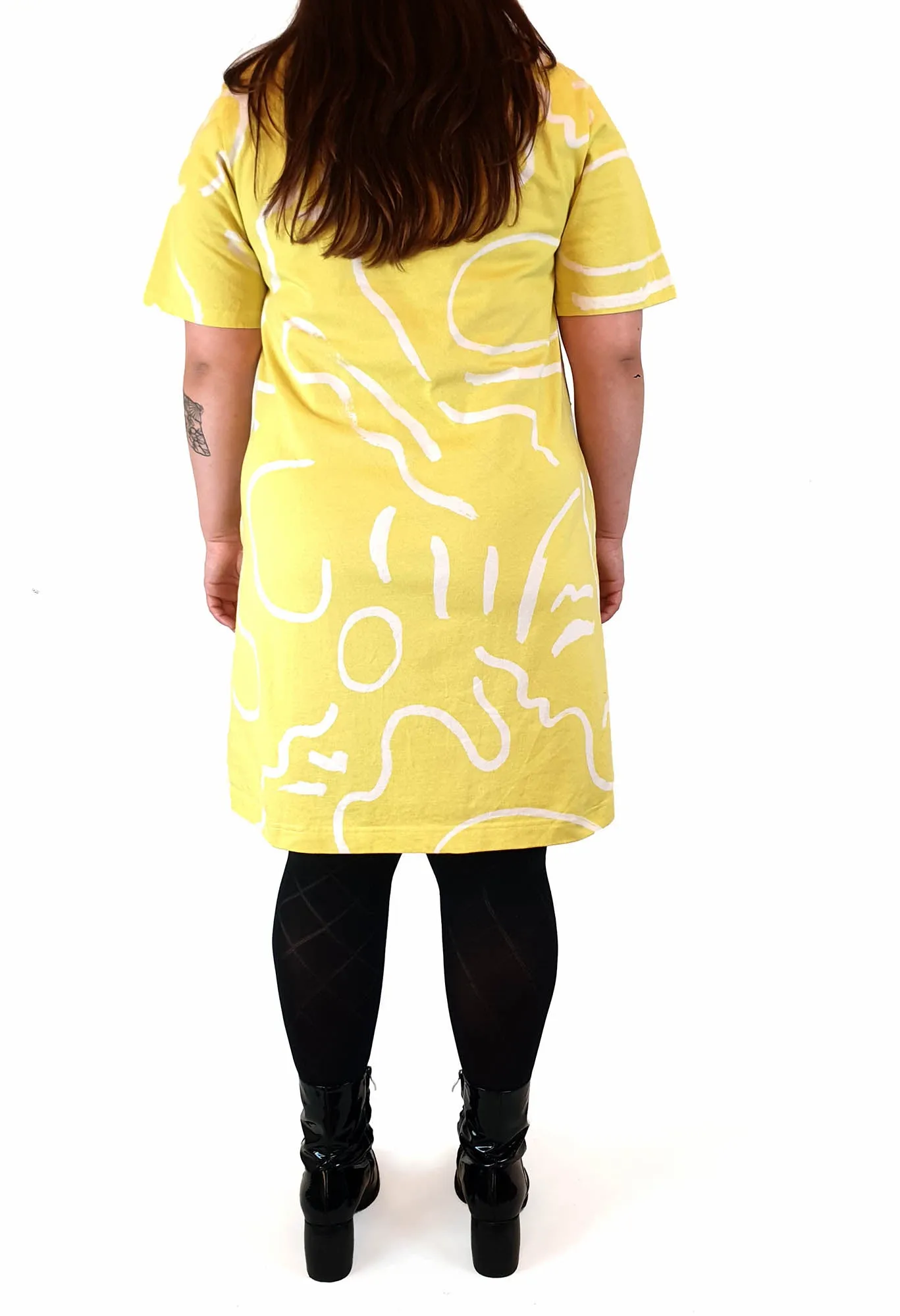 Gorman lime yellow tee shirt dress with squiggle print size L