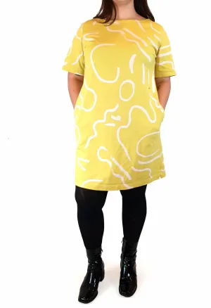 Gorman lime yellow tee shirt dress with squiggle print size L