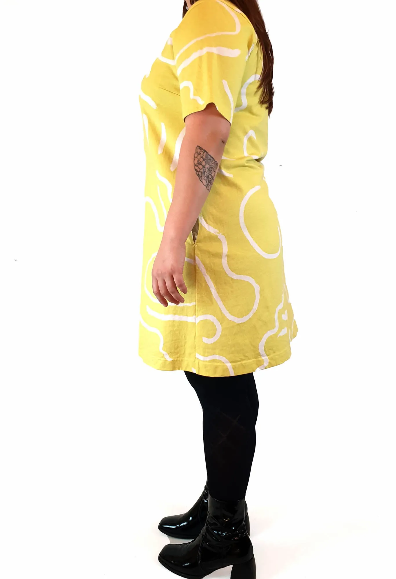 Gorman lime yellow tee shirt dress with squiggle print size L