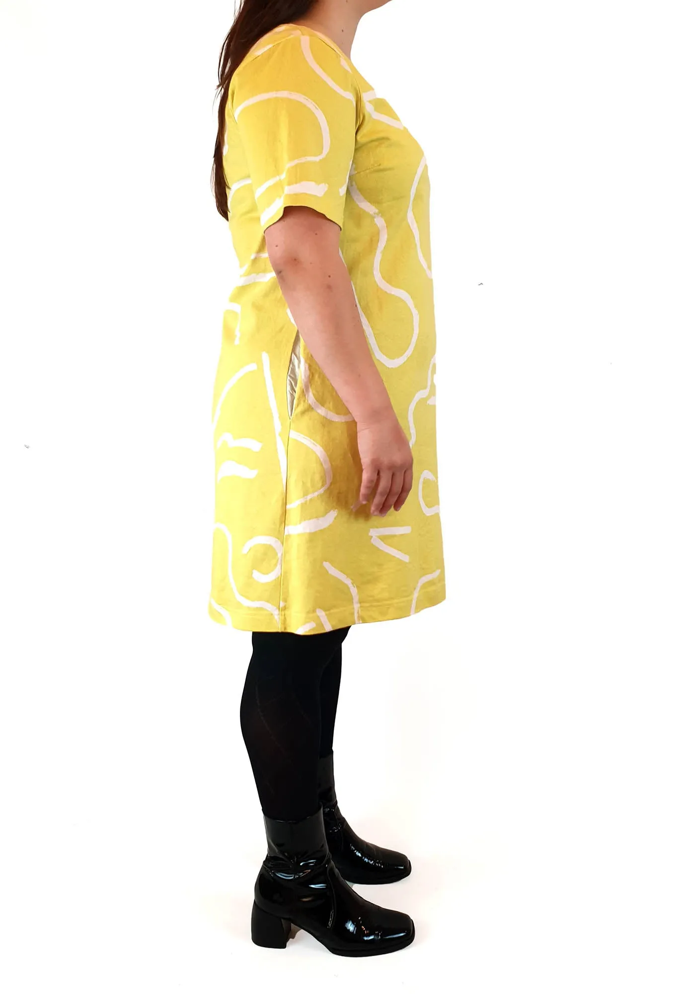 Gorman lime yellow tee shirt dress with squiggle print size L