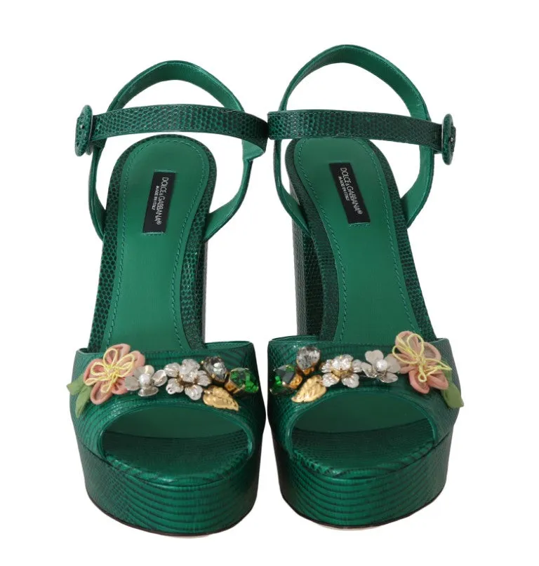 Green Iguana Leather Crystal Sandal
