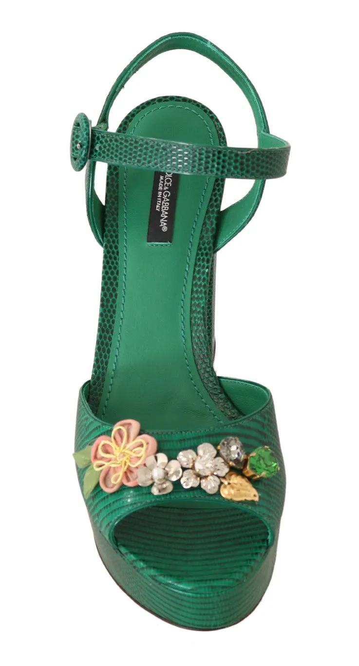 Green Iguana Leather Crystal Sandal