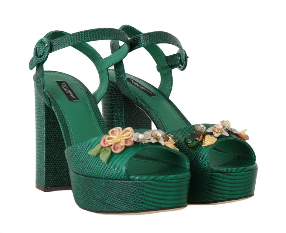 Green Iguana Leather Crystal Sandal