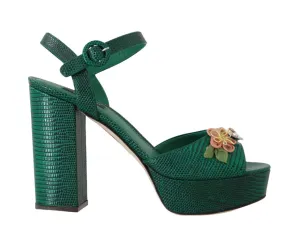 Green Iguana Leather Crystal Sandal