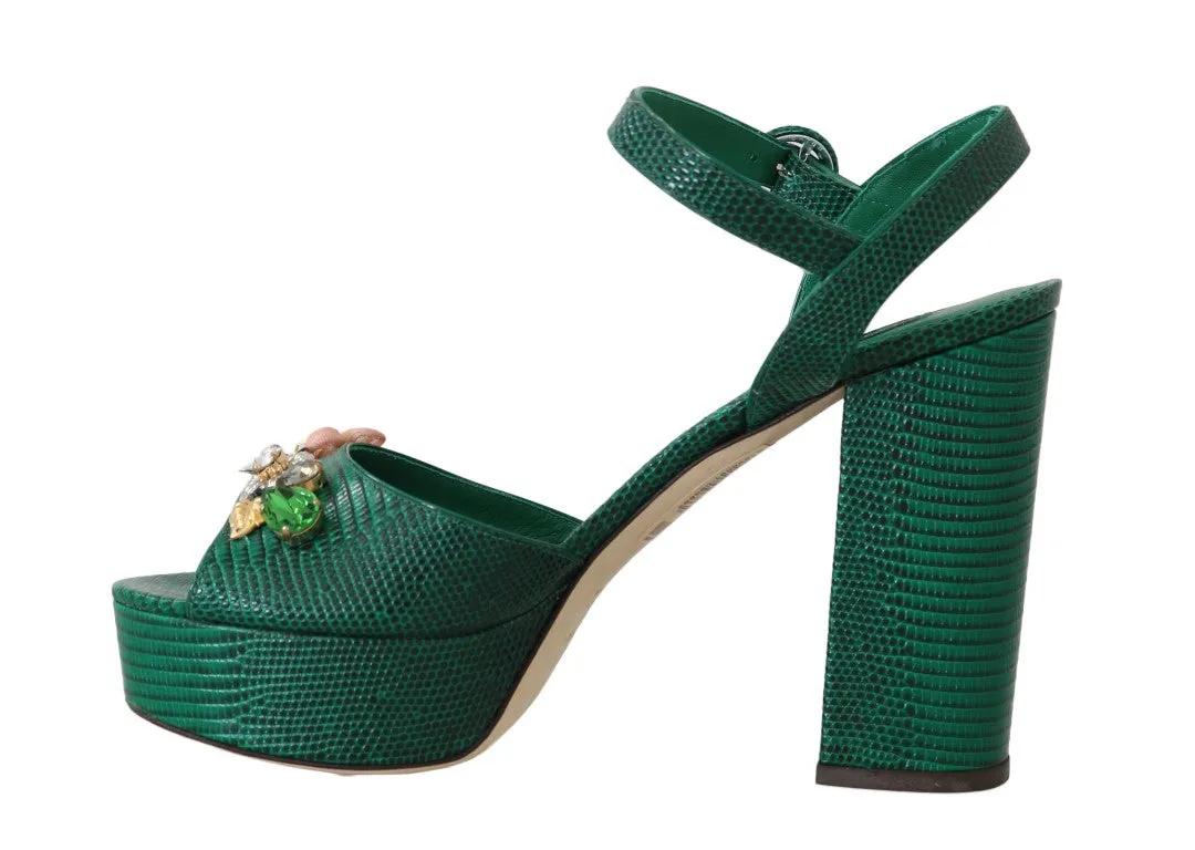 Green Iguana Leather Crystal Sandal