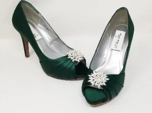 Green Wedding Shoes with Crystal Burst Brooch