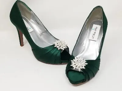 Green Wedding Shoes with Crystal Burst Brooch