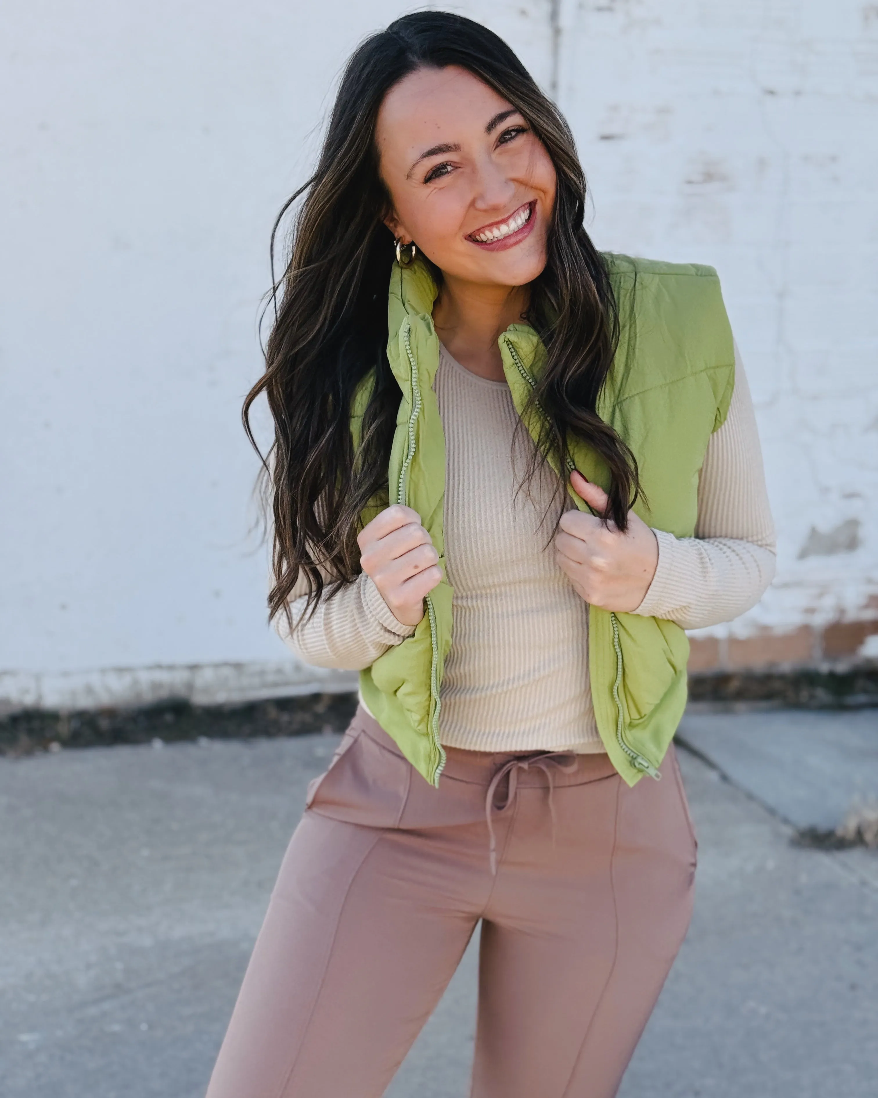 Green Zip-Up Crop Puffer Vest
