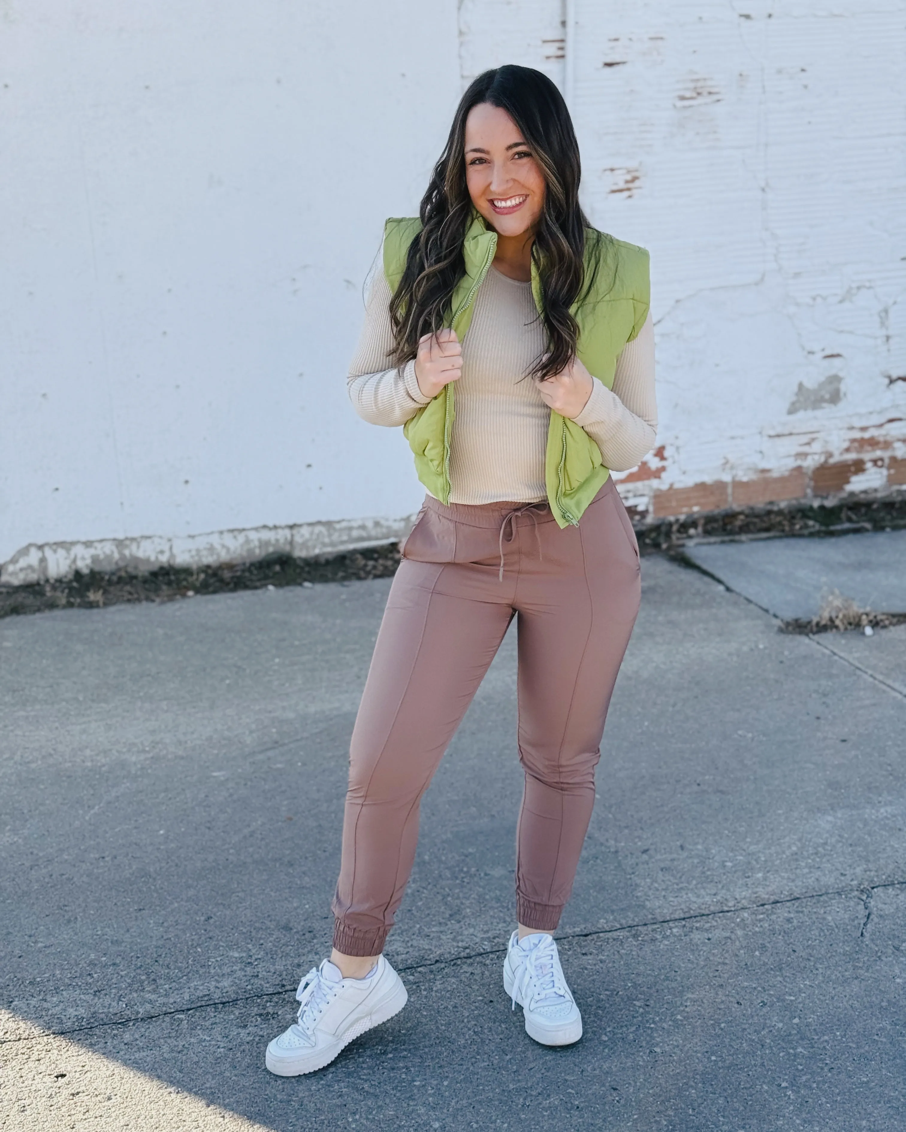 Green Zip-Up Crop Puffer Vest