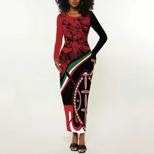 Happy Jamhuri Day Kenya Long Sleeve Bodycon Dress Kenyan Lion and Maasai Shield LT9