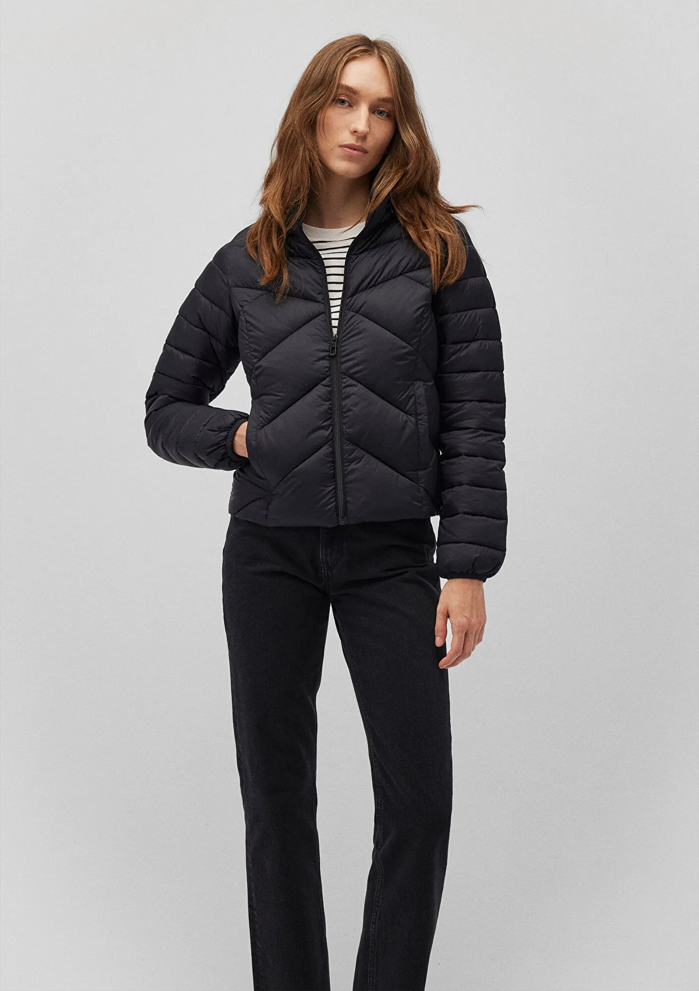 High Collar Black Puffer Jacket
