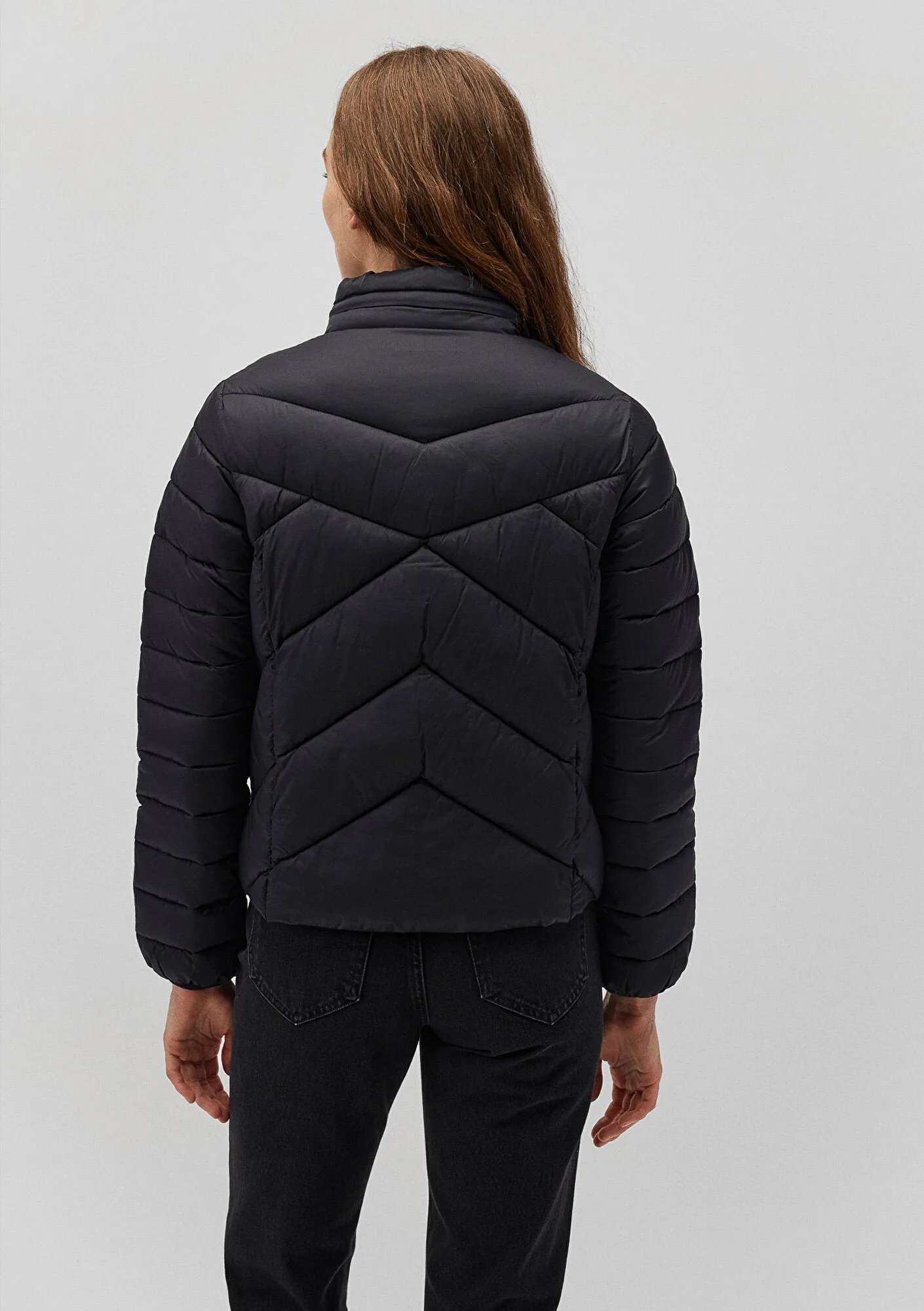 High Collar Black Puffer Jacket