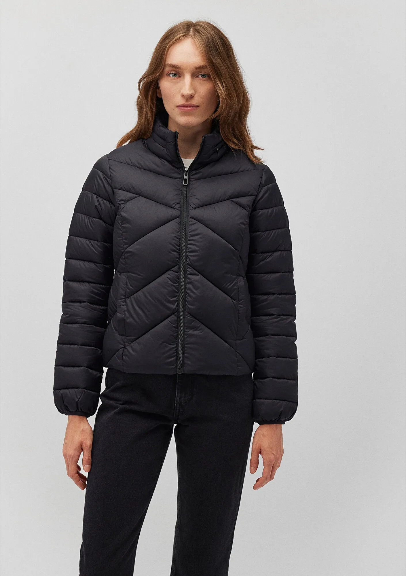 High Collar Black Puffer Jacket