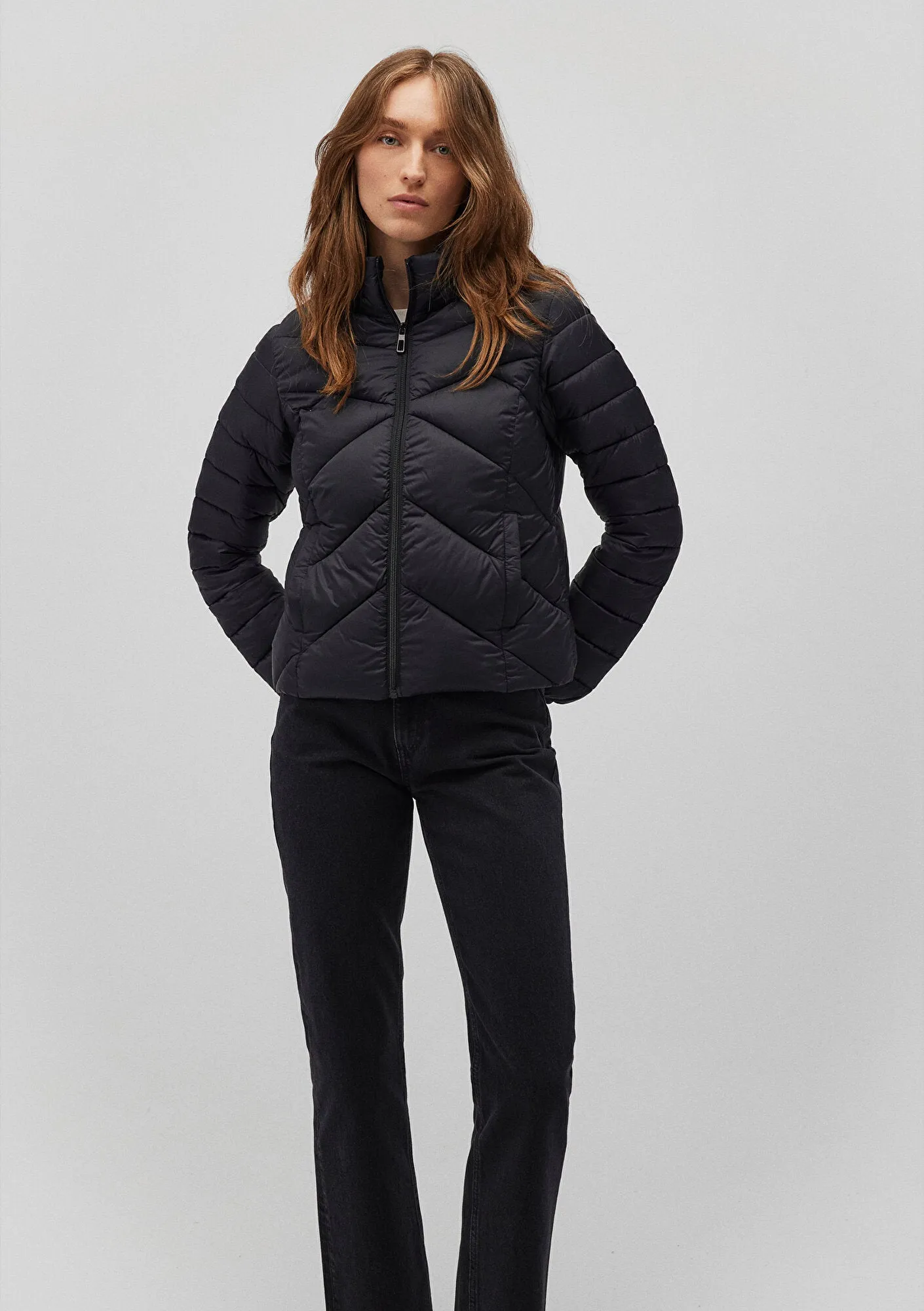 High Collar Black Puffer Jacket