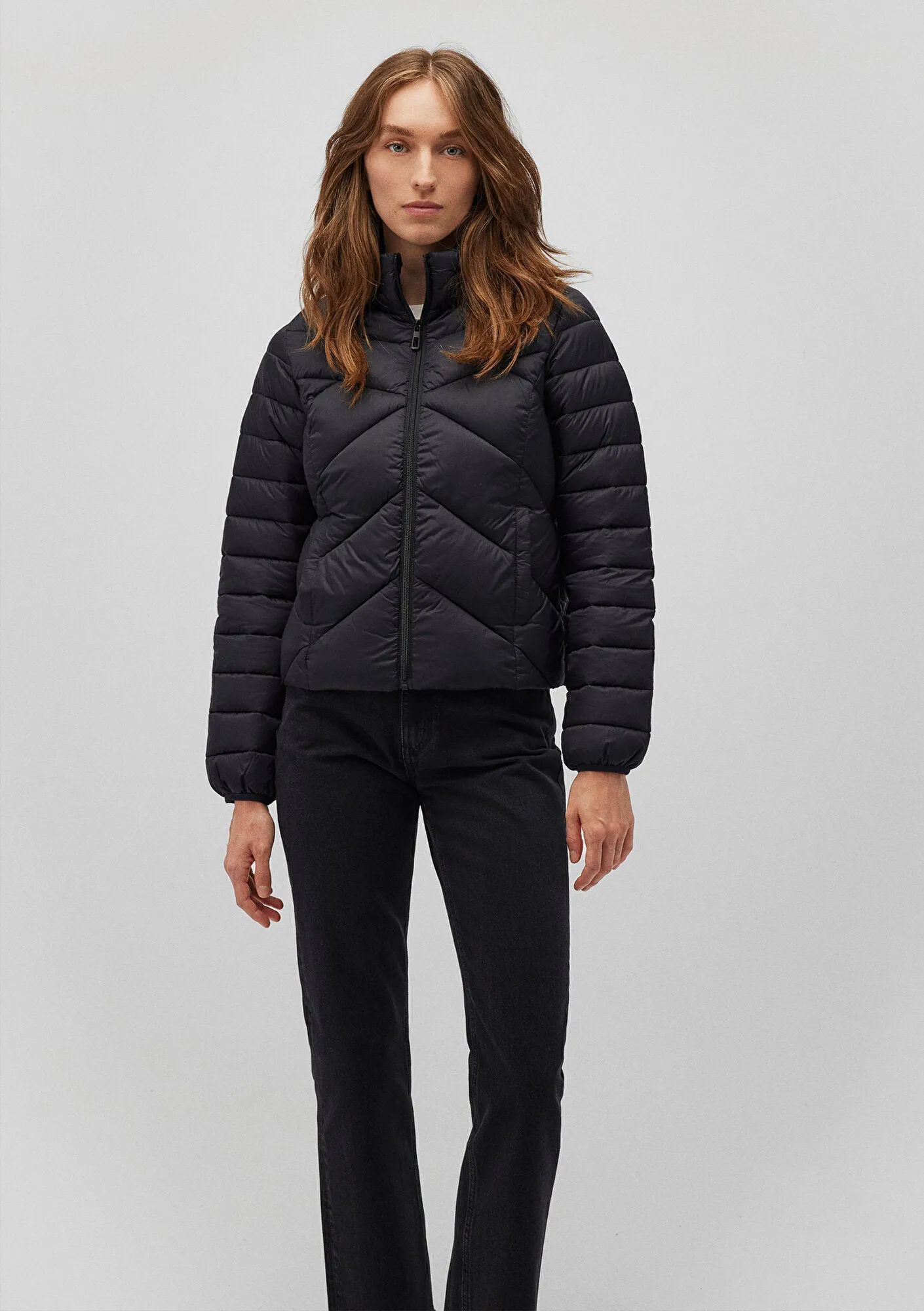 High Collar Black Puffer Jacket
