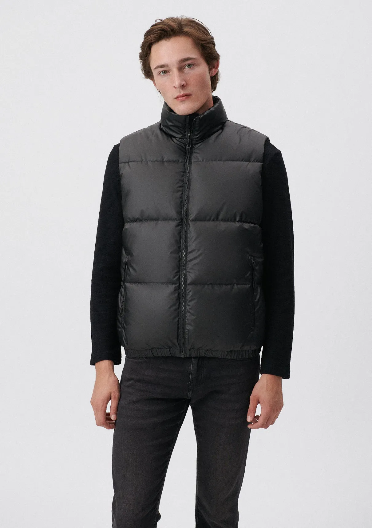 High Collar Black Puffer Vest