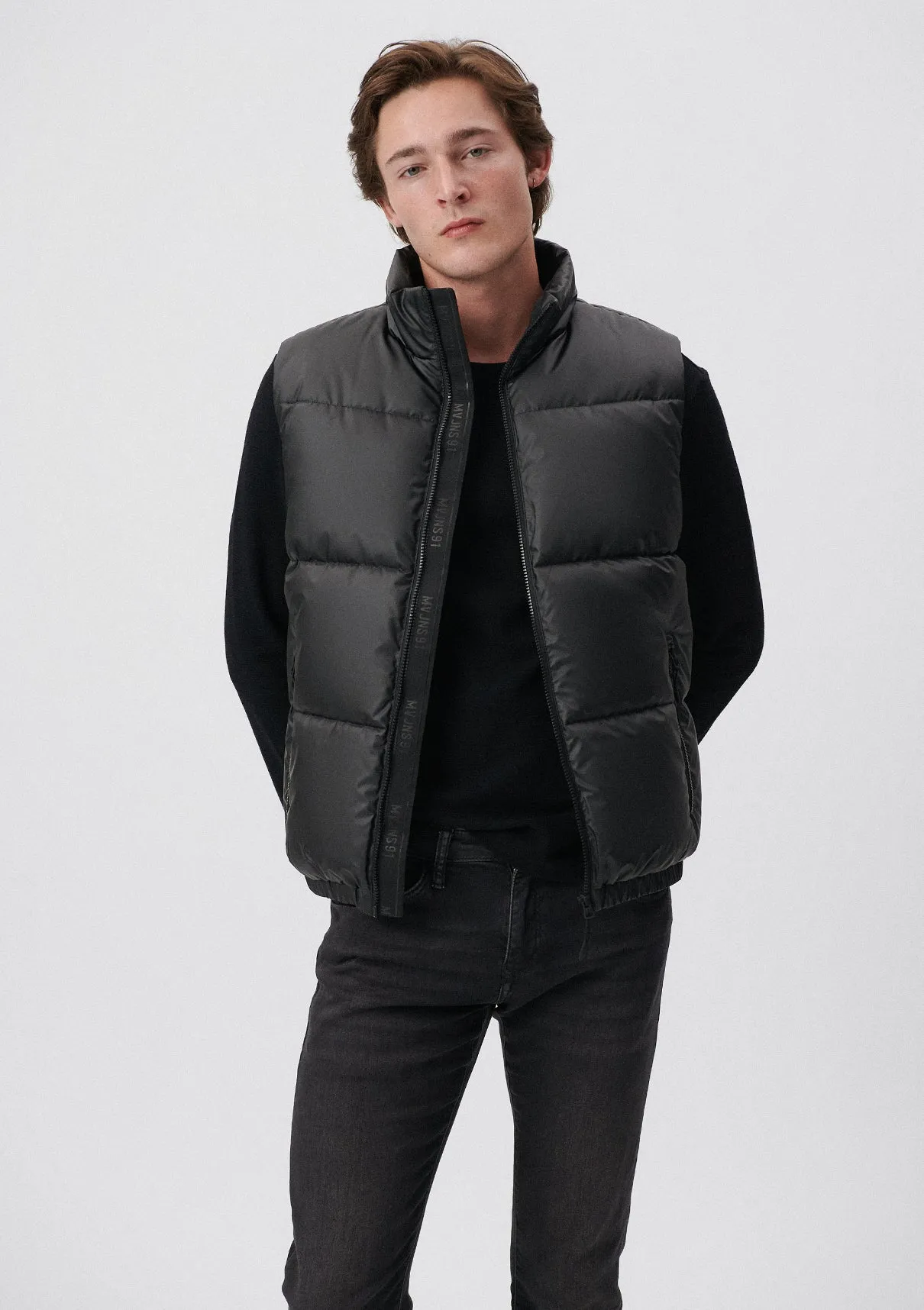 High Collar Black Puffer Vest