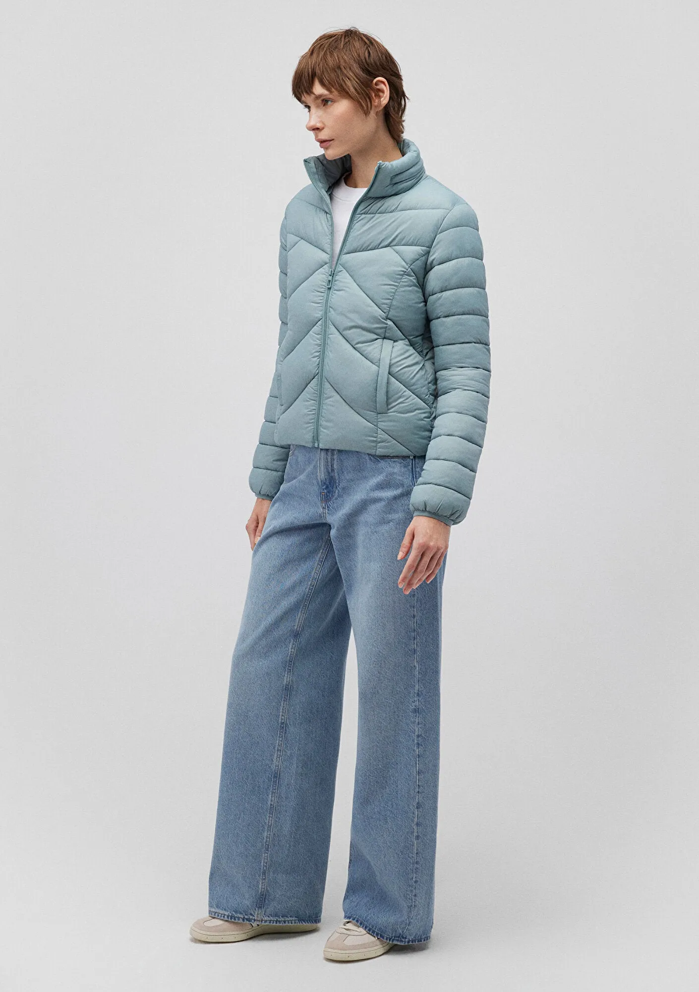 High Collar Blue Puffer Jacket
