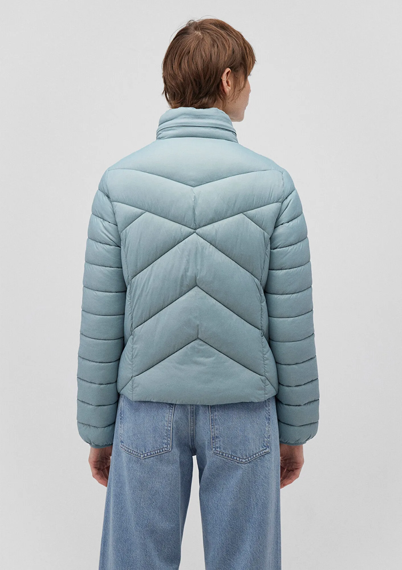 High Collar Blue Puffer Jacket