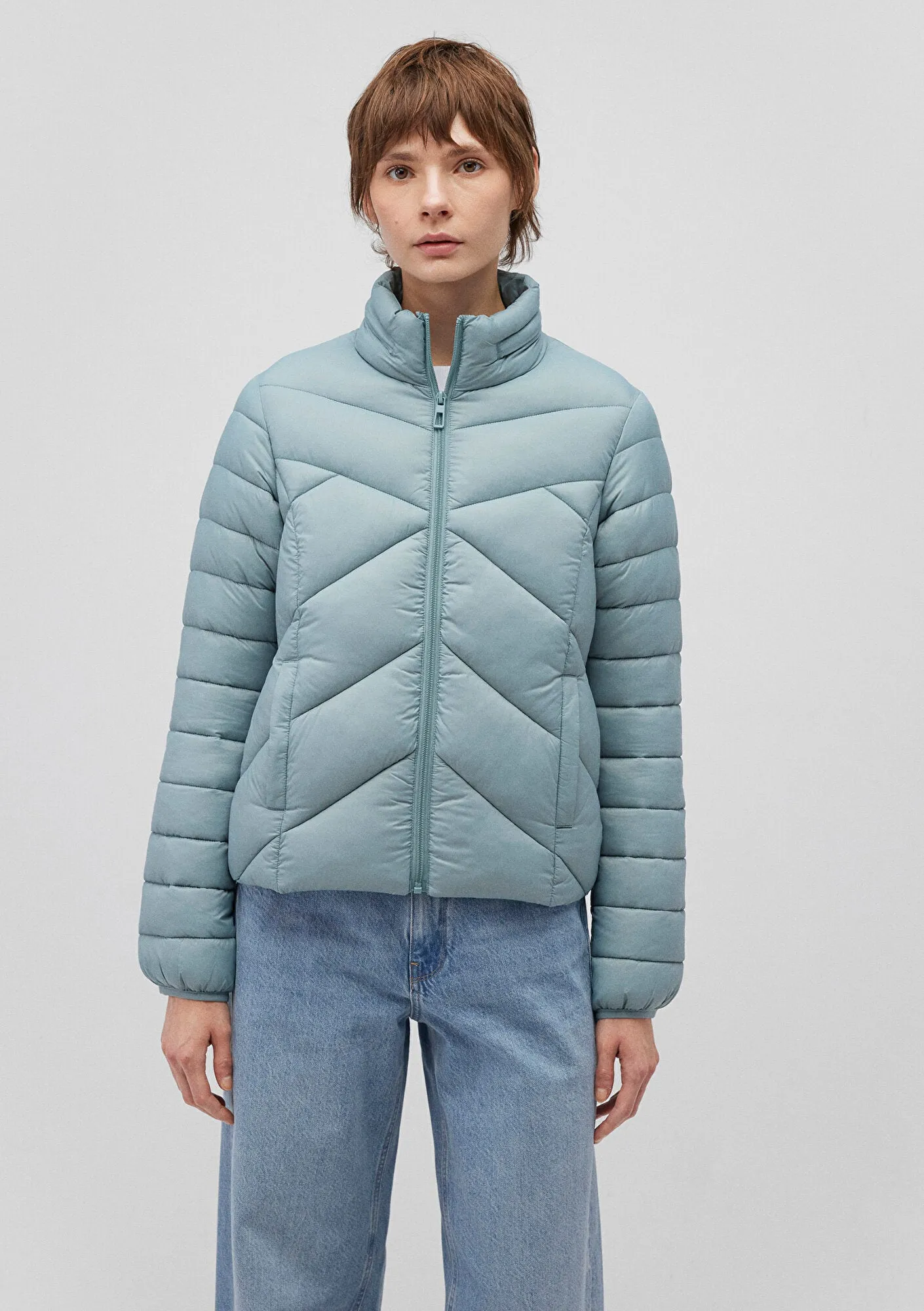 High Collar Blue Puffer Jacket