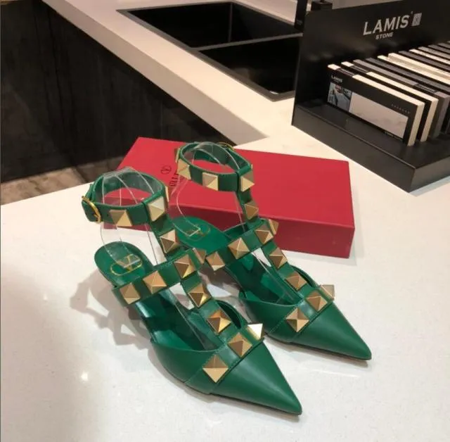 High Heel Pointed Toe Sandals With Rivets