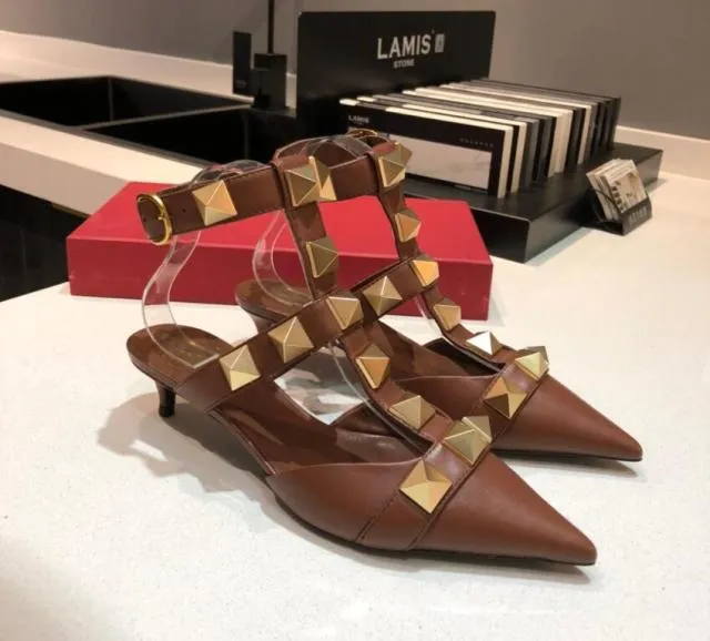 High Heel Pointed Toe Sandals With Rivets