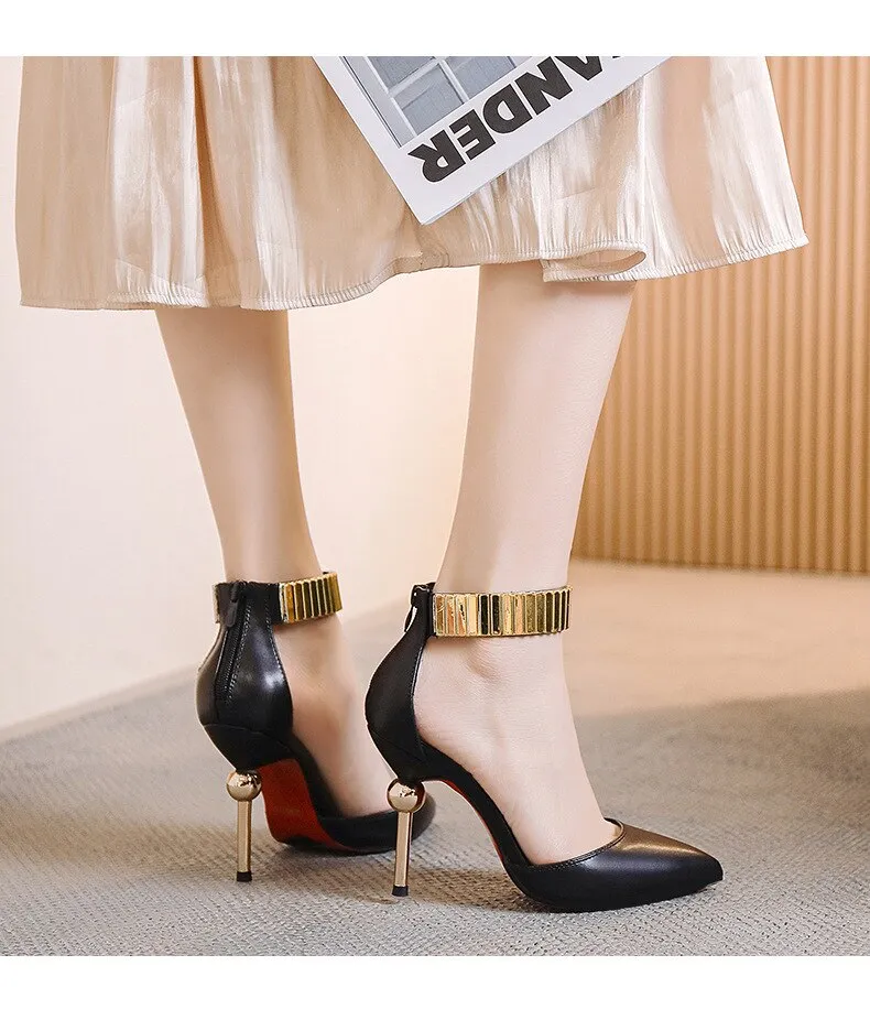 high-heeled shoes with metal heel