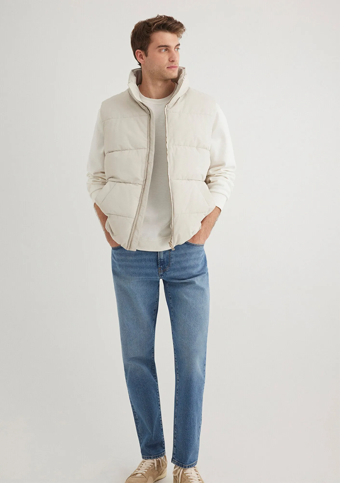 Hooded Ecru Puffer Jacket