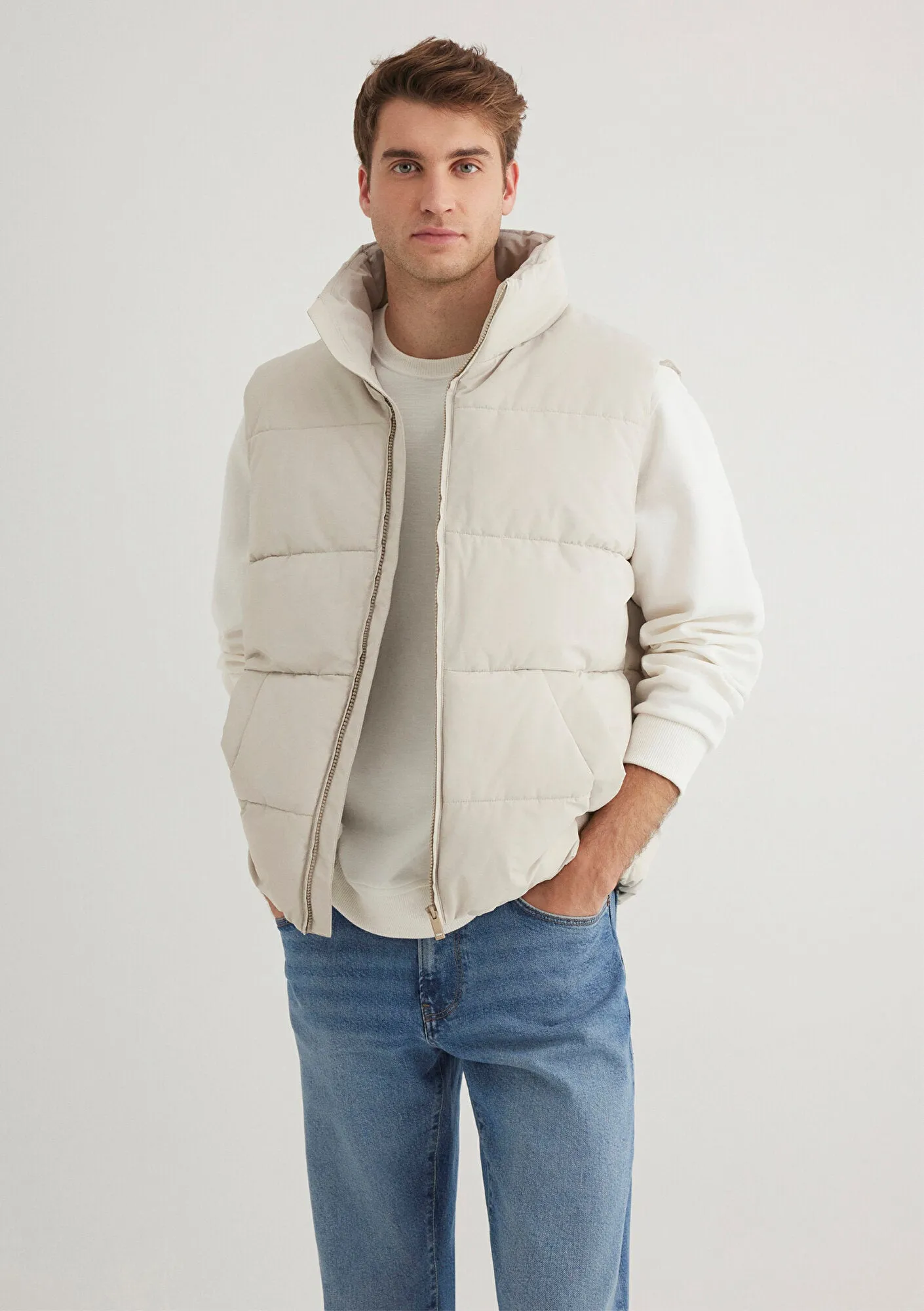 Hooded Ecru Puffer Jacket