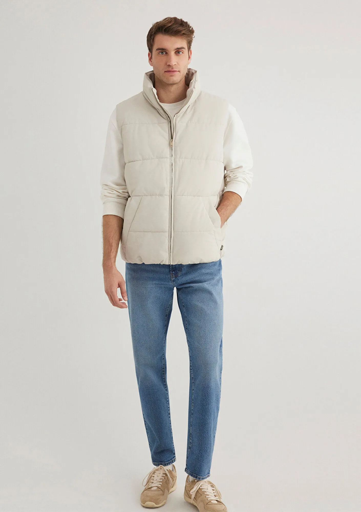 Hooded Ecru Puffer Jacket
