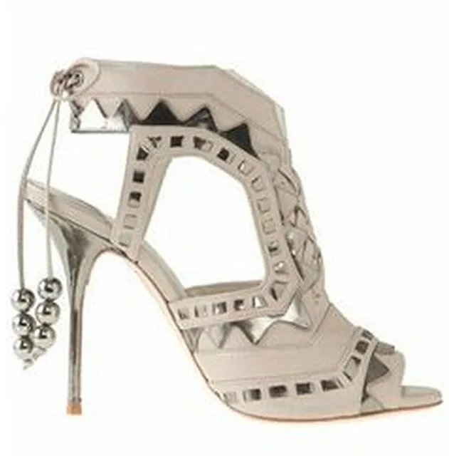Hot Beading Spliced Heels Sandals Geometry Suede Patchwork Multi Beads Slingback Lace Up Sandals Peep Toe Stage Show Shoes