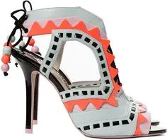 Hot Beading Spliced Heels Sandals Geometry Suede Patchwork Multi Beads Slingback Lace Up Sandals Peep Toe Stage Show Shoes