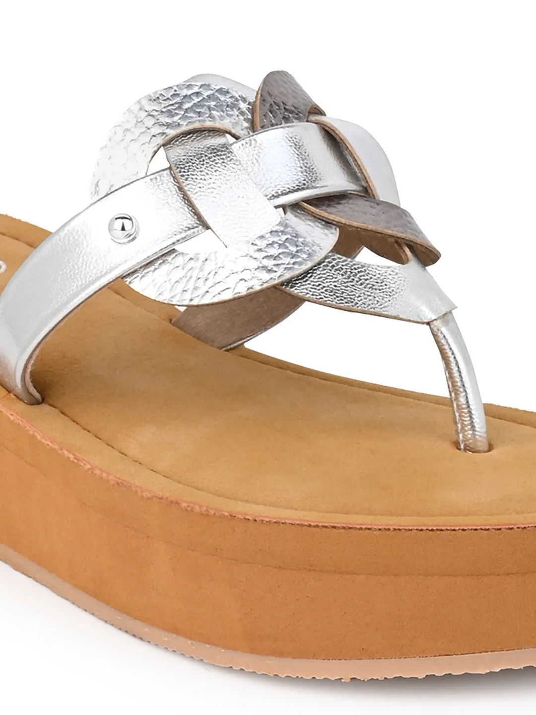 Hydes N Hues Silver Textured Design Block Heels