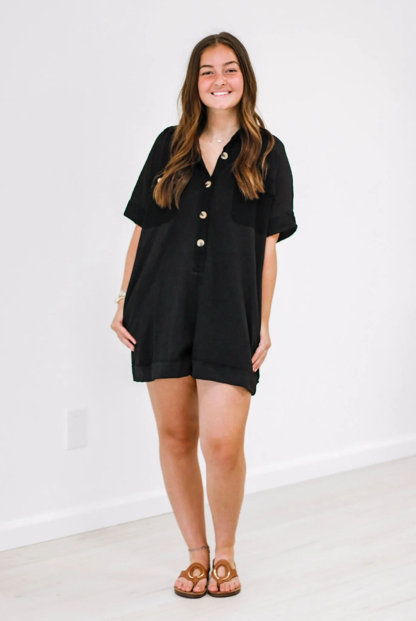 I Like It This Way Textured Romper in Black
