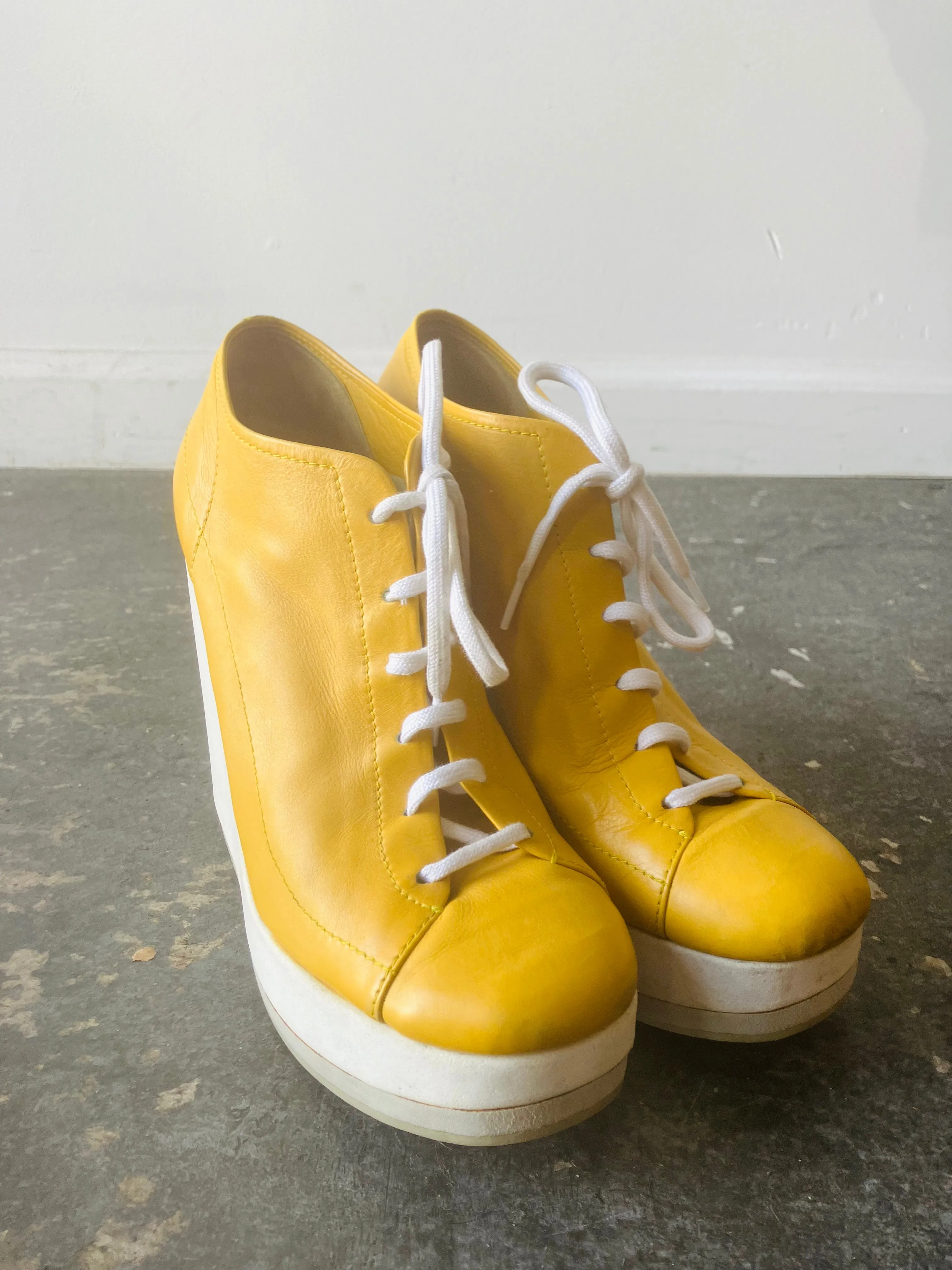 Jil Sander Yellow Platform Lace Ups 6.5